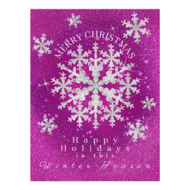 雪片マゼンタホワイト光沢ポスター ポスター