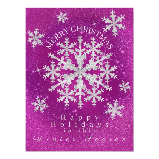 雪片マゼンタホワイト光沢ポスター ポスター (正面)