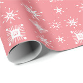 雪片ミックス幾何学的ピンク ラッピングペーパー (ロールコーナー)