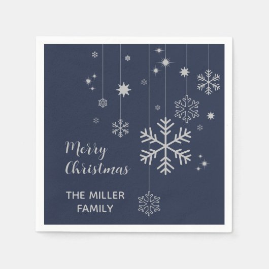 雪片ミニマル付きクリスマスデザイン スタンダードカクテルナプキン (正面)