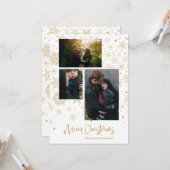 雪片メリークリスマスフォトファミリー金ゴールド カード (正面/裏面インサイチュ)