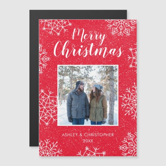 雪片メリークリスマスフォト磁気カード (正面/裏面)