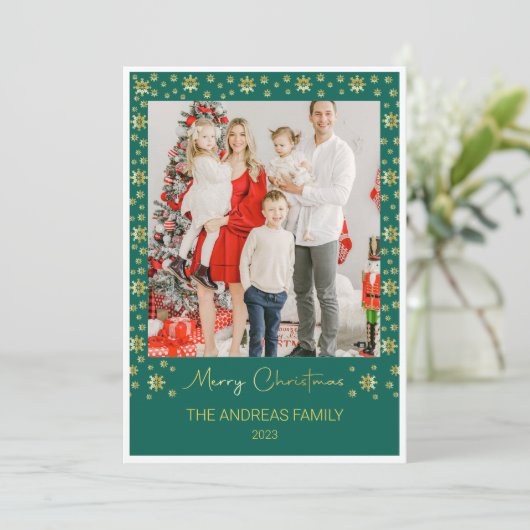 雪片メリークリスマス |カスタマイズ可能な写真 シーズンカード (スタンド正面)