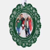 雪片モダングリーンメリークリスマスフォト オーナメントカード (左)