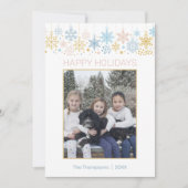 雪片モダンピンクブルー金ゴールドクリスマス写真 シーズンカード (正面)