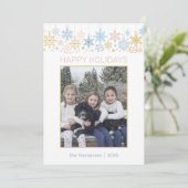 雪片モダンピンクブルー金ゴールドクリスマス写真 シーズンカード (スタンド正面)