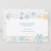 雪片モダンピンクブルー金ゴールドクリスマス写真 シーズンカード (裏面)