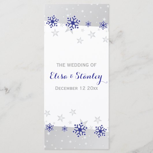 雪片モダンブルーグレー冬の結婚式 プログラム (正面)