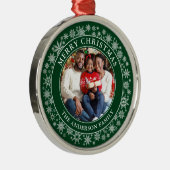 雪片モダン写真メリークリスマスグリーン メタルオーナメント (右)