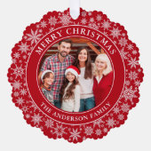 雪片モダン写真メリークリスマスレッド オーナメントカード (正面)