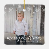 雪片モダン可愛いフォトクリスマエレガントス セラミックオーナメント (裏面)