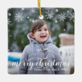 雪片モダン可愛いフォトクリスマエレガントス セラミックオーナメント (正面)