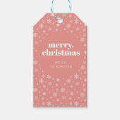雪片モダン模様のメリークリスマスピンク ギフトタグ (正面)