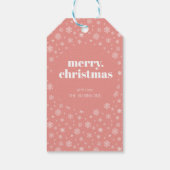 雪片モダン模様のメリークリスマスピンク ギフトタグ (裏面)