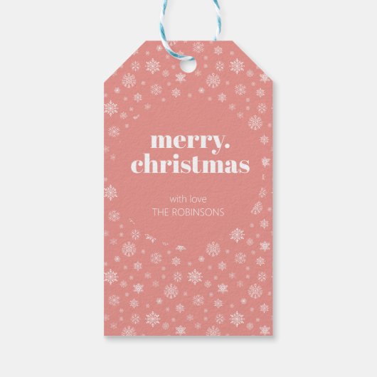 雪片モダン模様のメリークリスマスピンク ギフトタグ (裏面)