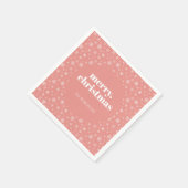 雪片モダン模様のメリークリスマスピンク スタンダードカクテルナプキン (角)