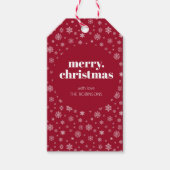 雪片モダン模様のメリークリスマスレッド ギフトタグ (正面)