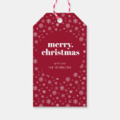 雪片モダン模様のメリークリスマスレッド ギフトタグ (裏面)