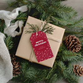 雪片モダン模様のメリークリスマスレッド ギフトタグ