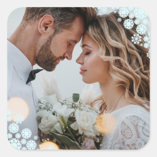 雪片ラブピースジョイキス結婚写真 スクエアシール (正面)