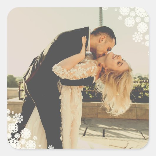 雪片ラブピースジョイキス結婚写真 スクエアシール (正面)