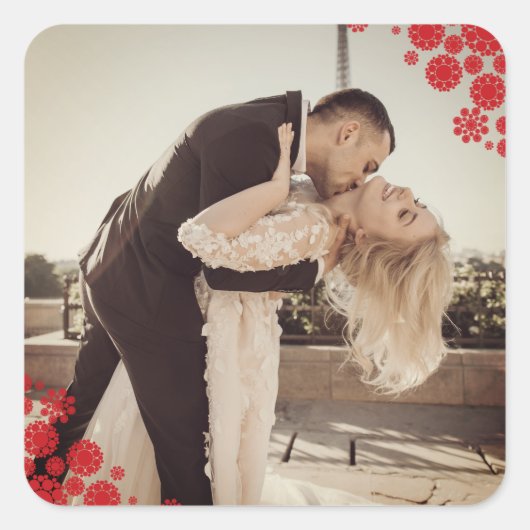 雪片ラブピースジョイキス結婚写真 スクエアシール (正面)