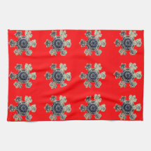 雪片レッドキッチンタオル