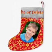 雪片レッド&金ゴールドエレガントフェスティバル写真名 スモールクリスマスストッキング (裏面)