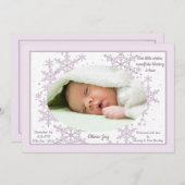 雪片写真フレームピンクの誕生発表 招待状 (正面/裏面)