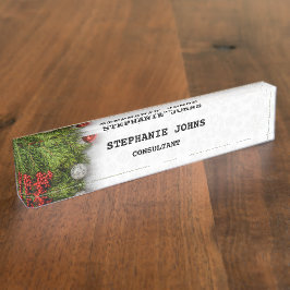 雪片冬のモノグラム名テンプレート白 デスクネームプレート