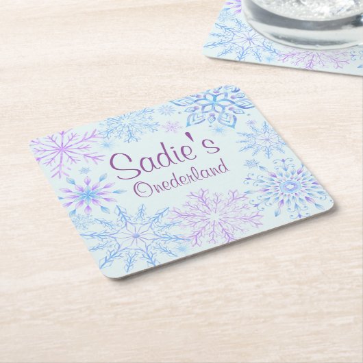 雪片冬の1ダーランドファースト誕生日 スクエアペーパーコースター (アングル)