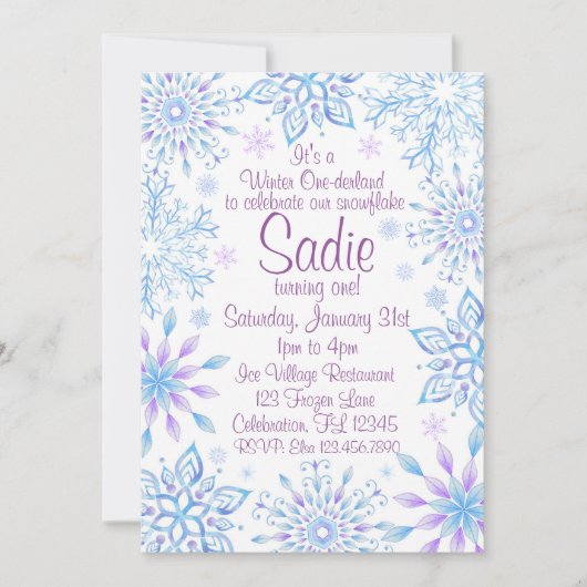雪片冬の1ダーランドファースト誕生日 招待状 (正面)