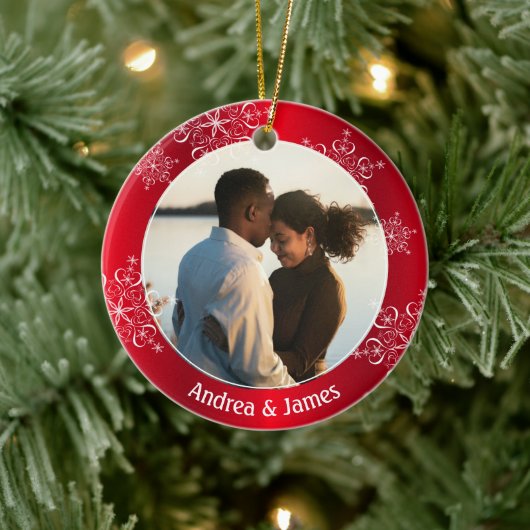 雪片初めてのクリスマスレッドフレーム セラミックオーナメント (ツリー)