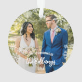 雪片初めてのクリスマス結婚したの姓 オーナメント (裏面)