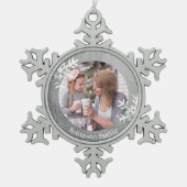 雪片動揺して銀写真モノグラム スノーフレークピューターオーナメント (正面)