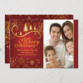 雪片及び木のメリークリスマスの写真カード 招待状 (正面/裏面)