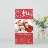 雪片及び木のメリークリスマスの家族写真 シーズンカード (スタンド正面)