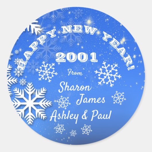 雪片名前をカスタムするハッピーニューイヤー2001 ラウンドシール (正面)
