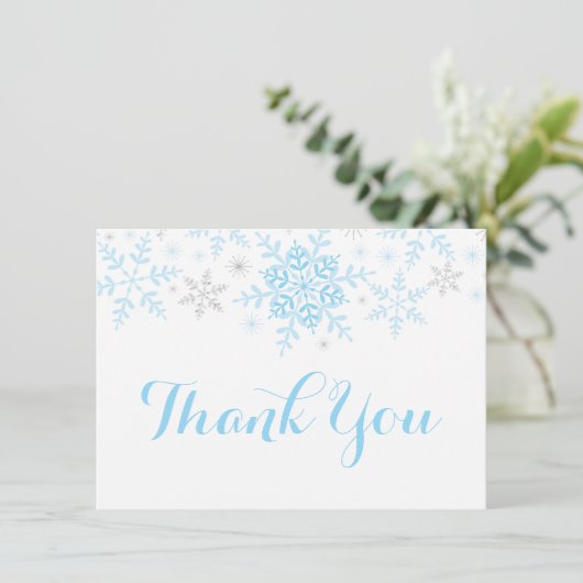 雪片男の赤ちゃんシャワーブルーシルバーサンキュー 招待状 (スタンド正面)