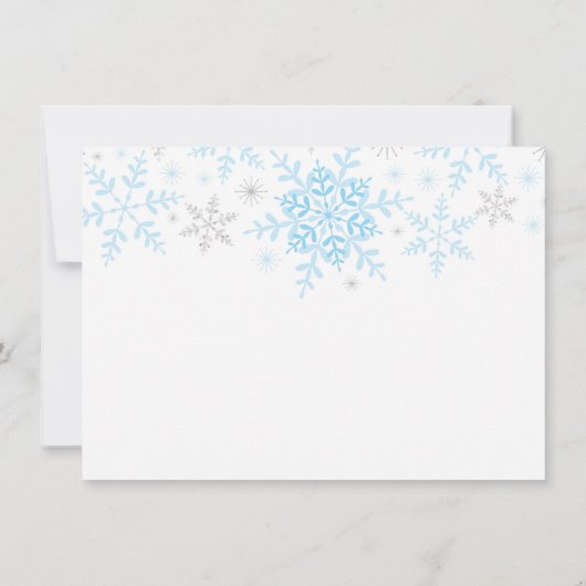 雪片男の赤ちゃんシャワーブルーシルバーサンキュー 招待状 (裏面)