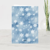 雪片男の赤ちゃんブルーフォト初めてのクリスマス シーズンカード (裏面)