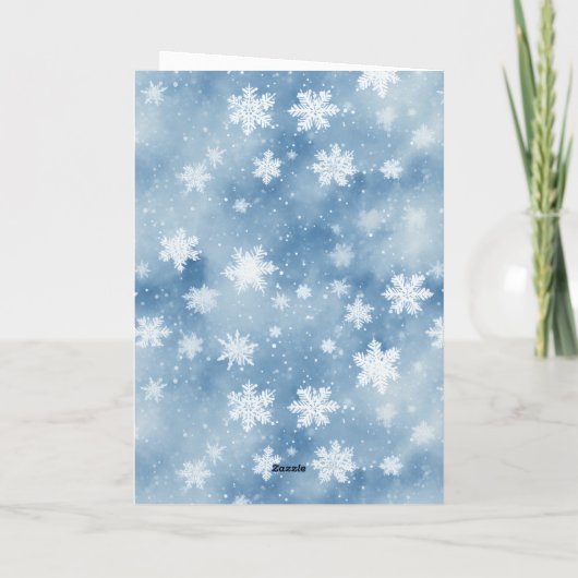 雪片男の赤ちゃんブルーフォト初めてのクリスマス シーズンカード (裏面)