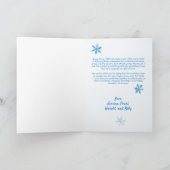 雪片男の赤ちゃんブルーフォト初めてのクリスマス シーズンカード (内部)