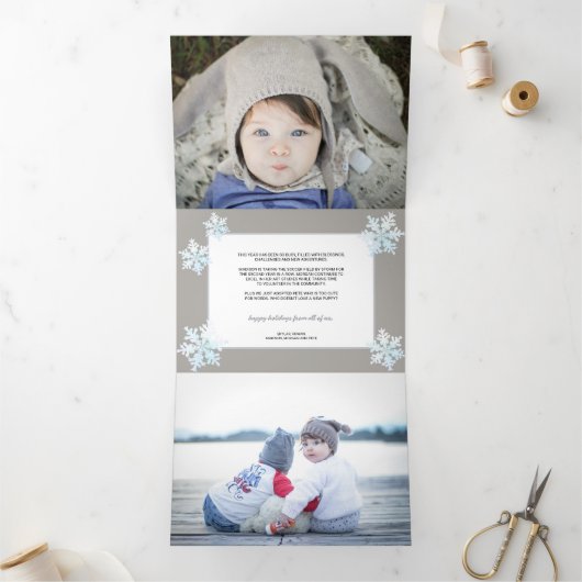 雪片白いオパールエレガントのクリスマス5写真 三つ折りクリスマスカード (内部)