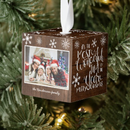 雪片素朴の木の素晴らしい季節 キューブオーナメント