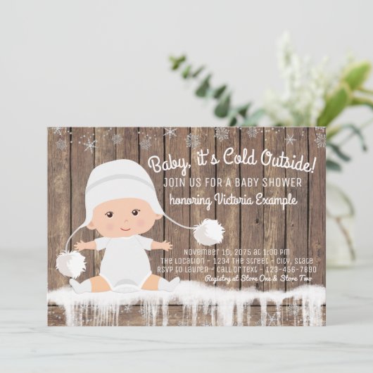 雪片素朴ベビーの冷たい屋外ベビースシャワー 招待状 (スタンド正面)