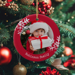 雪片素朴付きサークルフォトオーナメント セラミックオーナメント