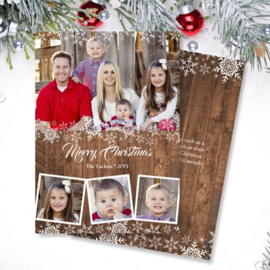 雪片素朴写真コラージュのクリスマスカード シーズンカード