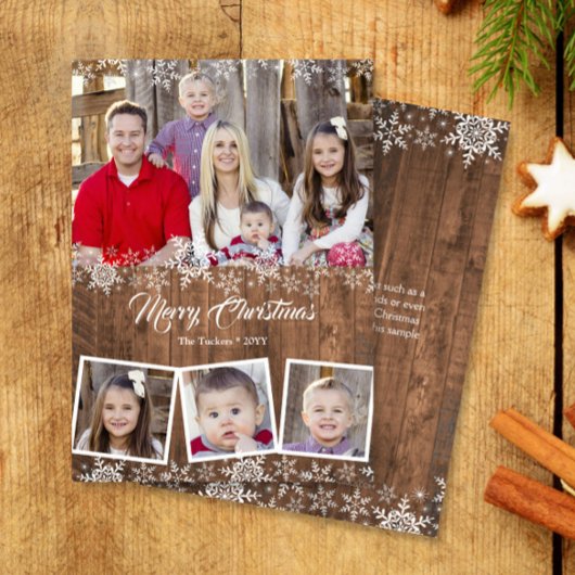 雪片素朴写真コラージュのクリスマスカード シーズンカード