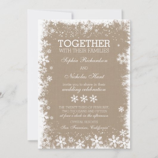 雪片素朴冬季ウェディング招待状 招待状 (正面)